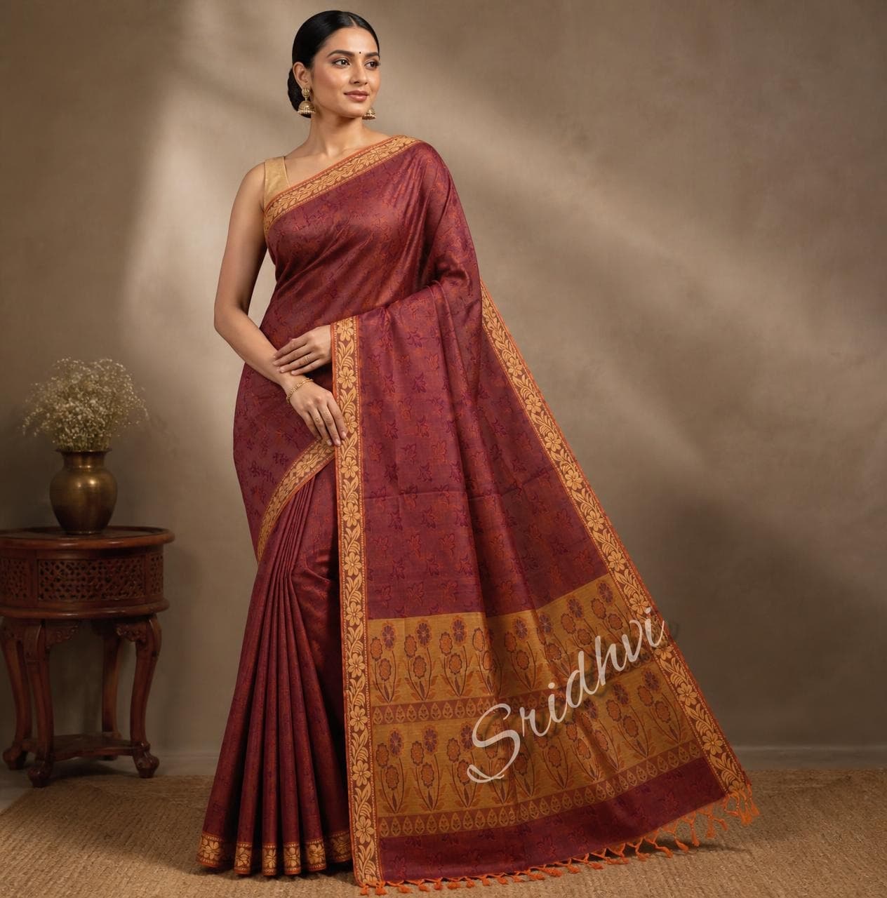 Deep plum silk saree from the Sridhvi collection